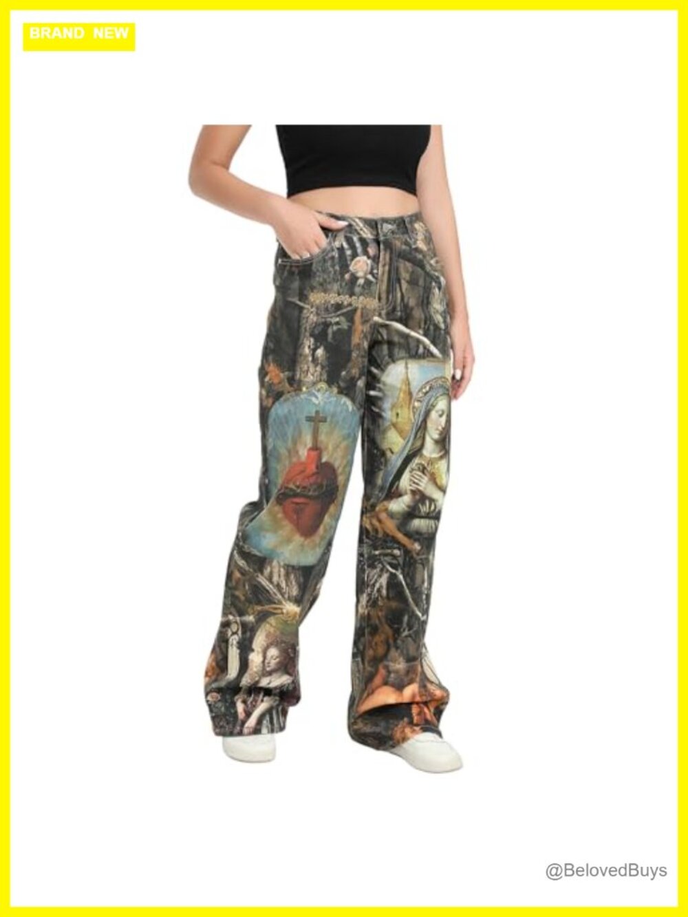 Women's Y2K Goddess Print Wide Leg Pants High Rise Denim